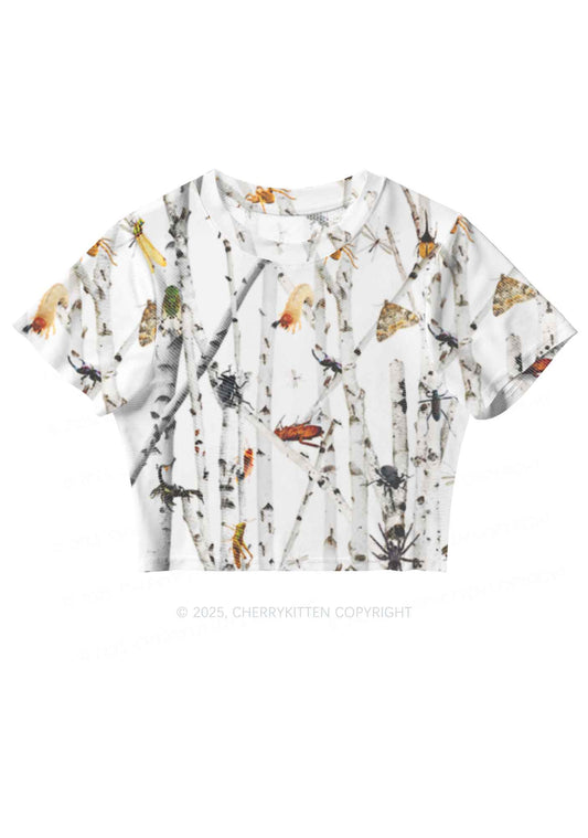 Insects On Birch Y2K Mesh Crop Top Cherrykitten