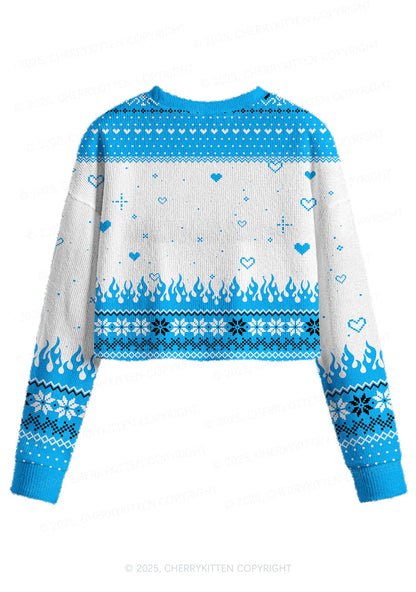 Blue Awake But What Cost Y2K Christmas Crop Knit Sweatshirt Cherrykitten