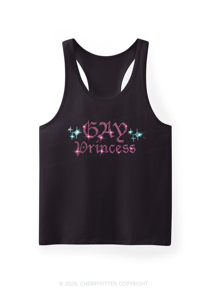 Rhinestone Gay Princess Pride Y2K Men Racerback Tank Top Cherrykitten