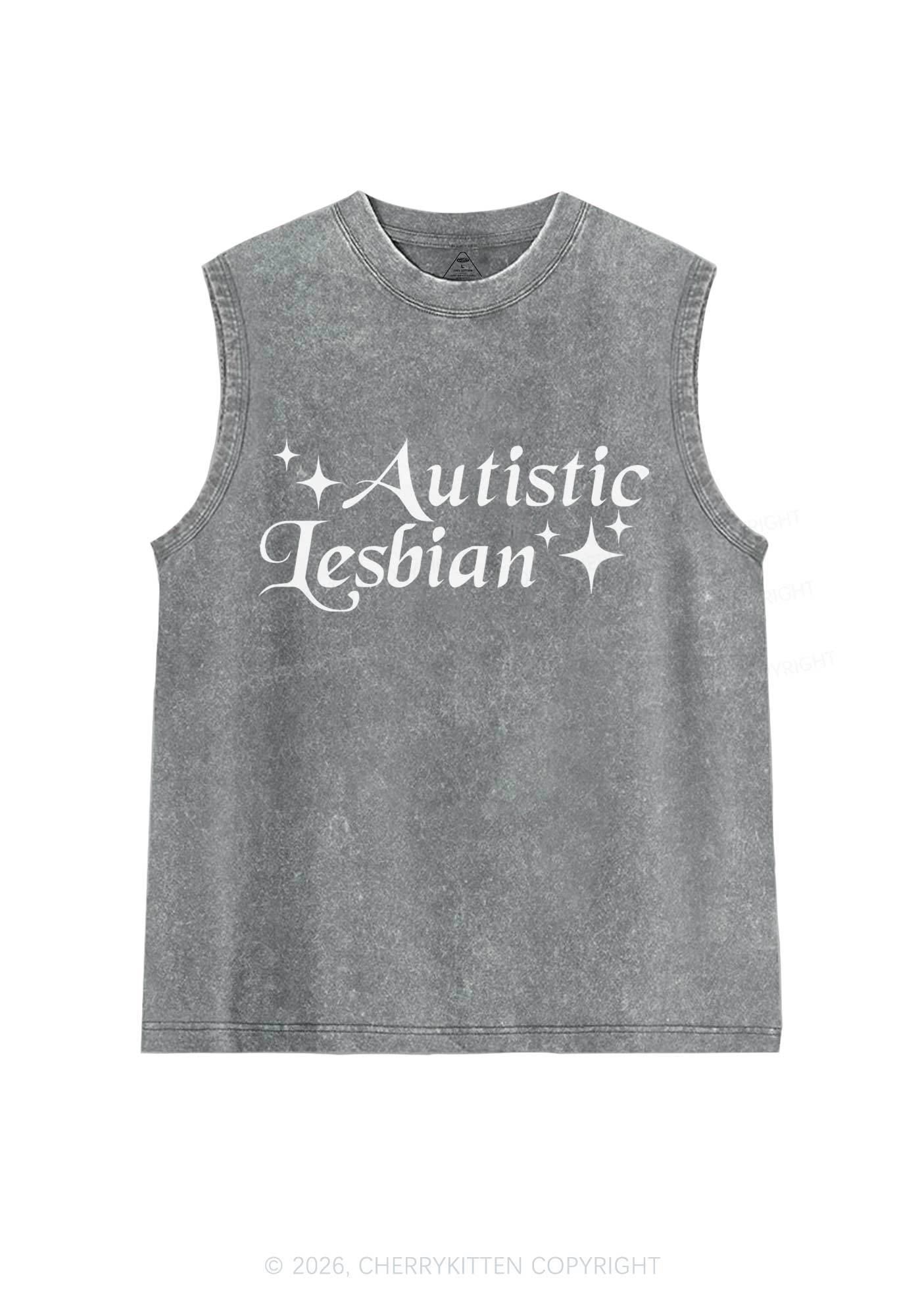 Autistic Lesbian Pride Y2K Washed Muscle Tank Cherrykitten