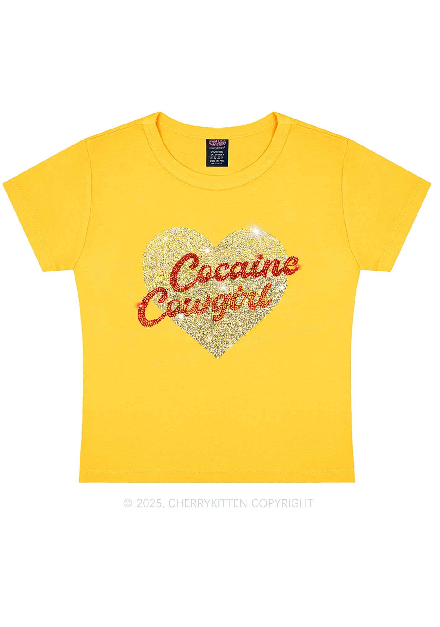 Rhinestone Cola Cowgirl Y2K Baby Tee Cherrykitten