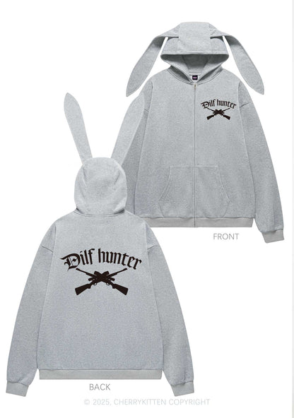 Goth Green Hunter Y2K Bunny Ear Zip Hoodie Cherrykitten