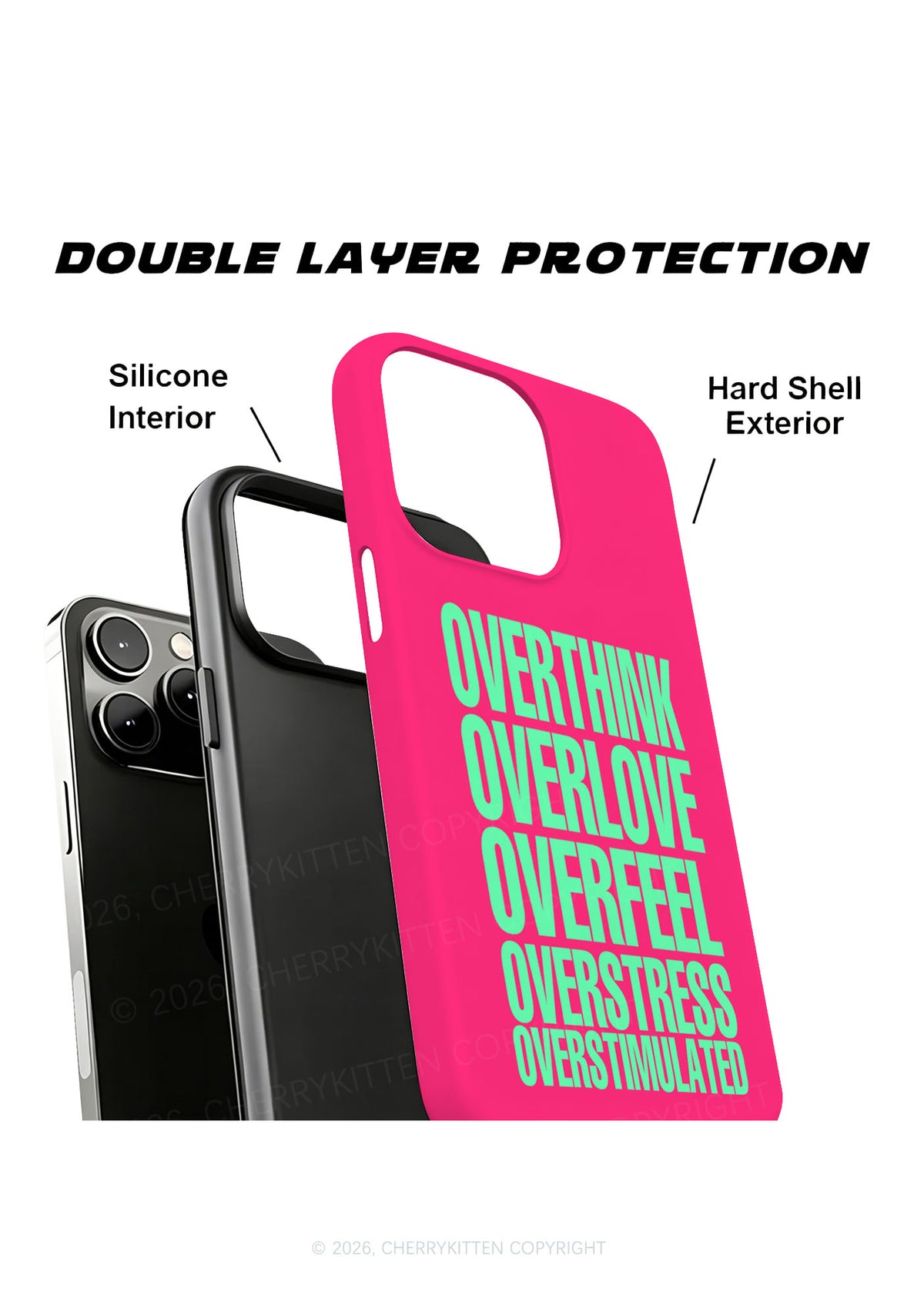Overthink Overstimulated Slogan Y2K Phone Case Cherrykitten
