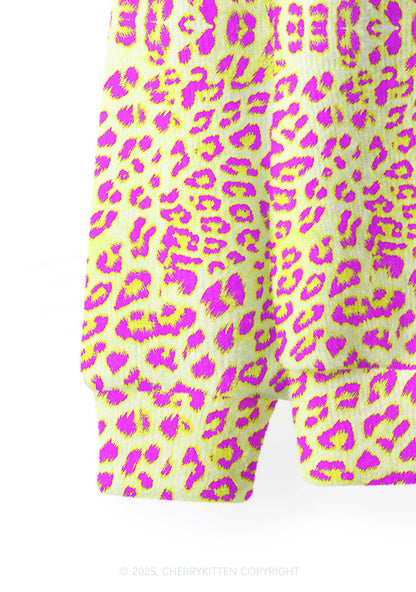 Yellow Leopard Y2K Christmas Cardigan Knit Sweatshirt Cherrykitten