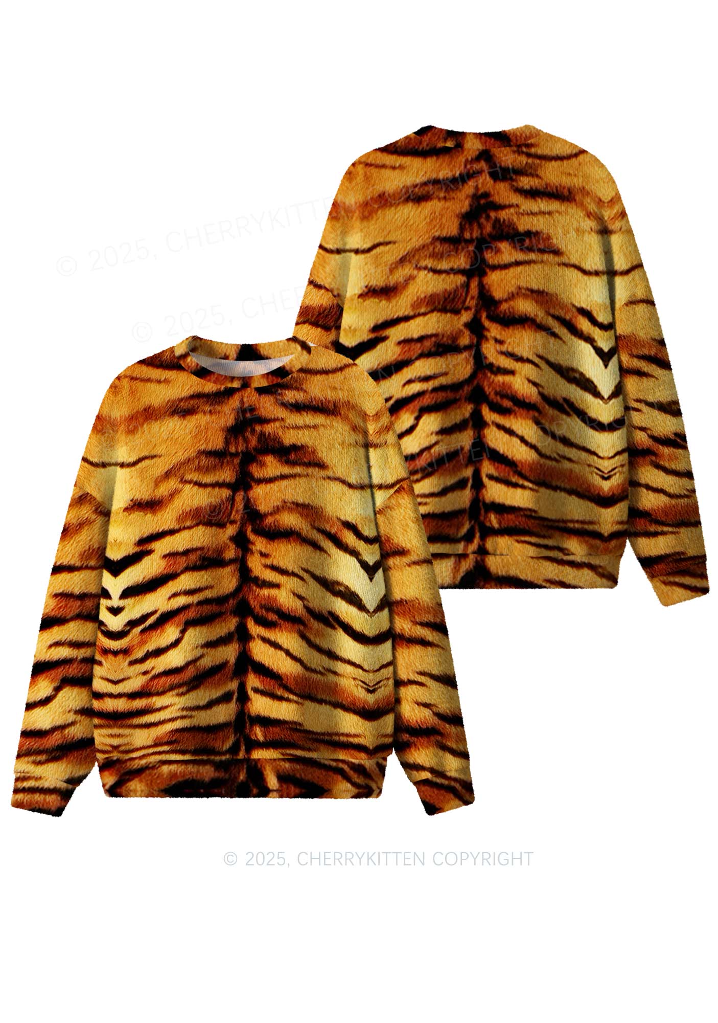 Wild Tiger Texture Y2K Christmas Knit Sweatshirt Cherrykitten