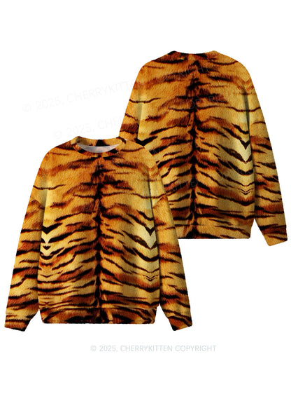 Wild Tiger Texture Y2K Christmas Knit Sweatshirt Cherrykitten