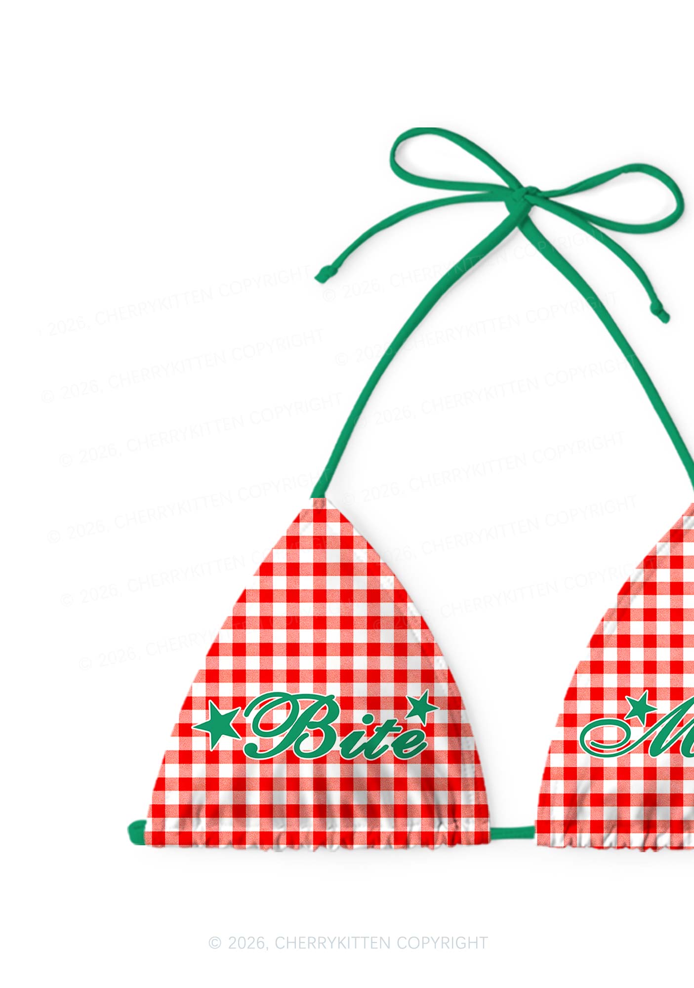 Red Plaid Bite Me Y2K Print Bikini Set Cherrykitten