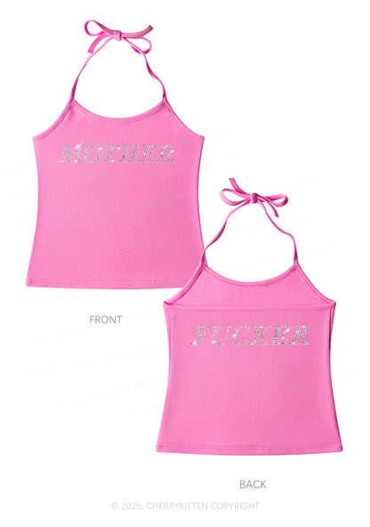 Rhinestone Motherfxcker Two Sides Y2K Halter Neck Cami Cherrykitten