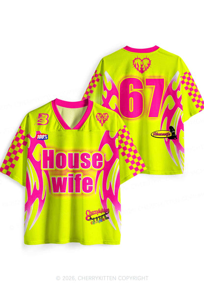 Lime Yellow House Wife Y2K Sport Jersey Shirts Cherrykitten
