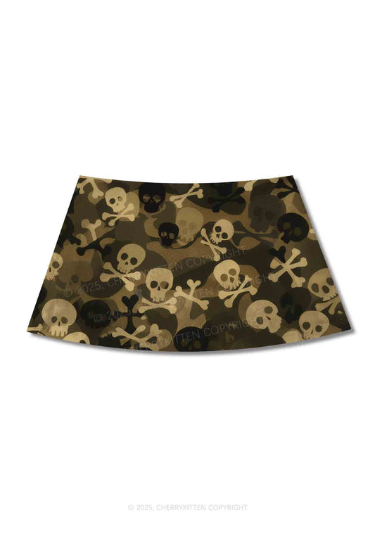 Halloween Camouflage Skulls Y2K Print Mini Skirt Cherrykitten