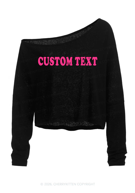 Custom Text Y2K Off Shoulder Long Sleeve Crop Top Cherrykitten
