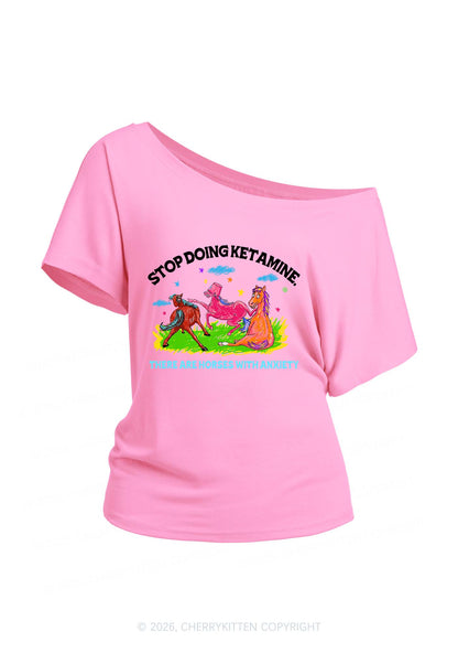 Horses With Anxiety Y2K Off Shoulder Tee Cherrykitten