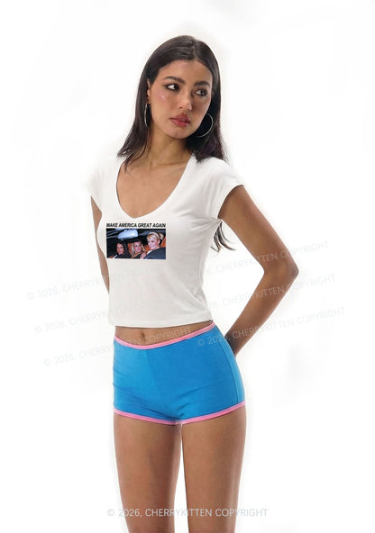 Make America Great Again Y2K V Neck T Shirts Cherrykitten