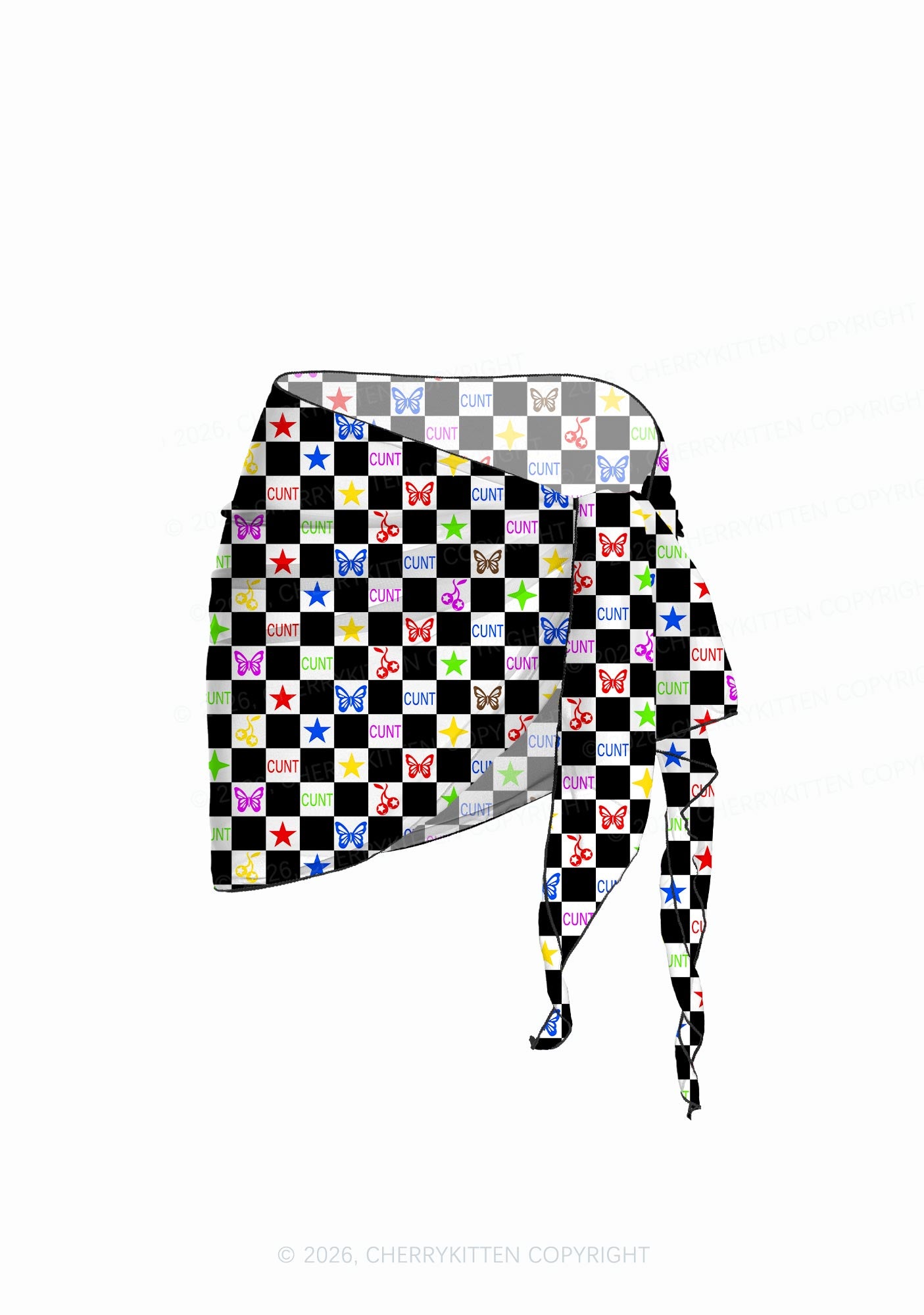 Black White Checkered Cxxt Y2K Print Bikini Set Cherrykitten