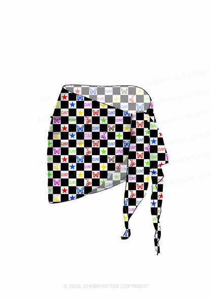 Black White Checkered Cxxt Y2K Print Bikini Set Cherrykitten
