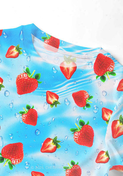 Blue Strawberry Y2K Mesh Crop Top Cherrykitten