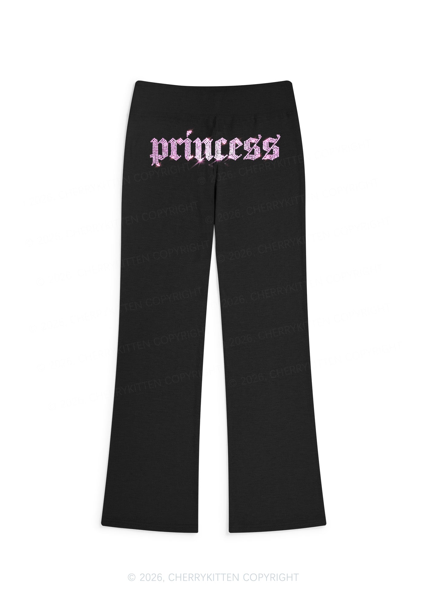 Rhinestone Princess Y2K Low Rise Drawstring Flare Pants Cherrykitten