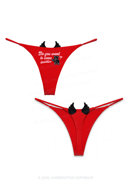 Do You Want To Come Inside Y2K Bikini String Thong With Black Wings Cherrykitten