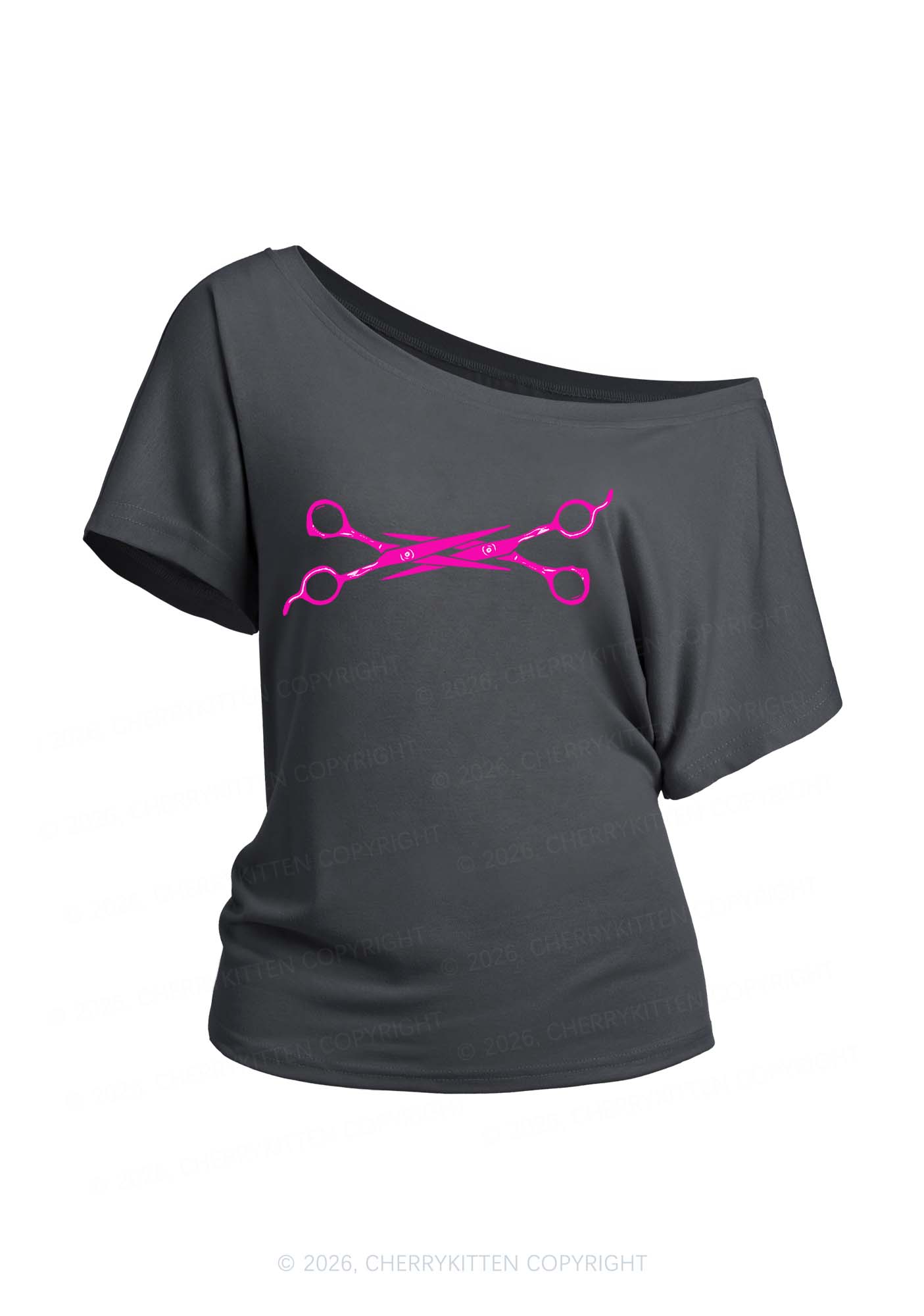 Pink Scissor Pride Y2K Off Shoulder Tee Cherrykitten