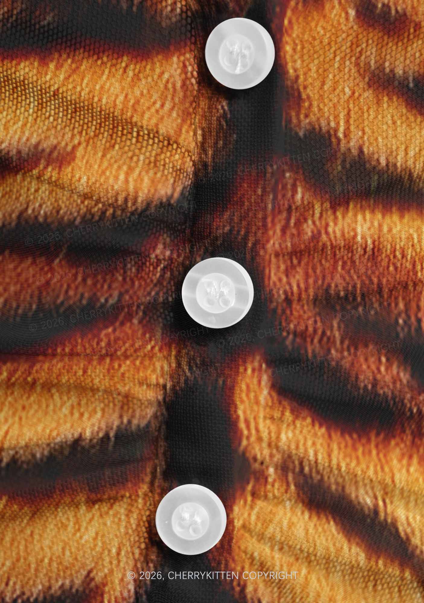 Wild Tiger Texture Y2K Mesh Ruched  Waist  V Neck Top Cherrykitten