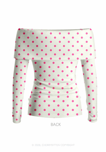 Pink Scissors Pride Y2K Off Shoulder Fold Over Knit Top Cherrykitten