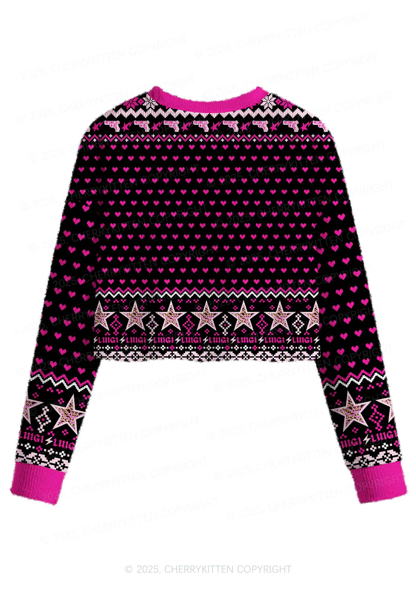 Daddy I Love Him Luigi Y2K Christmas Crop Knit Sweatshirt Cherrykitten