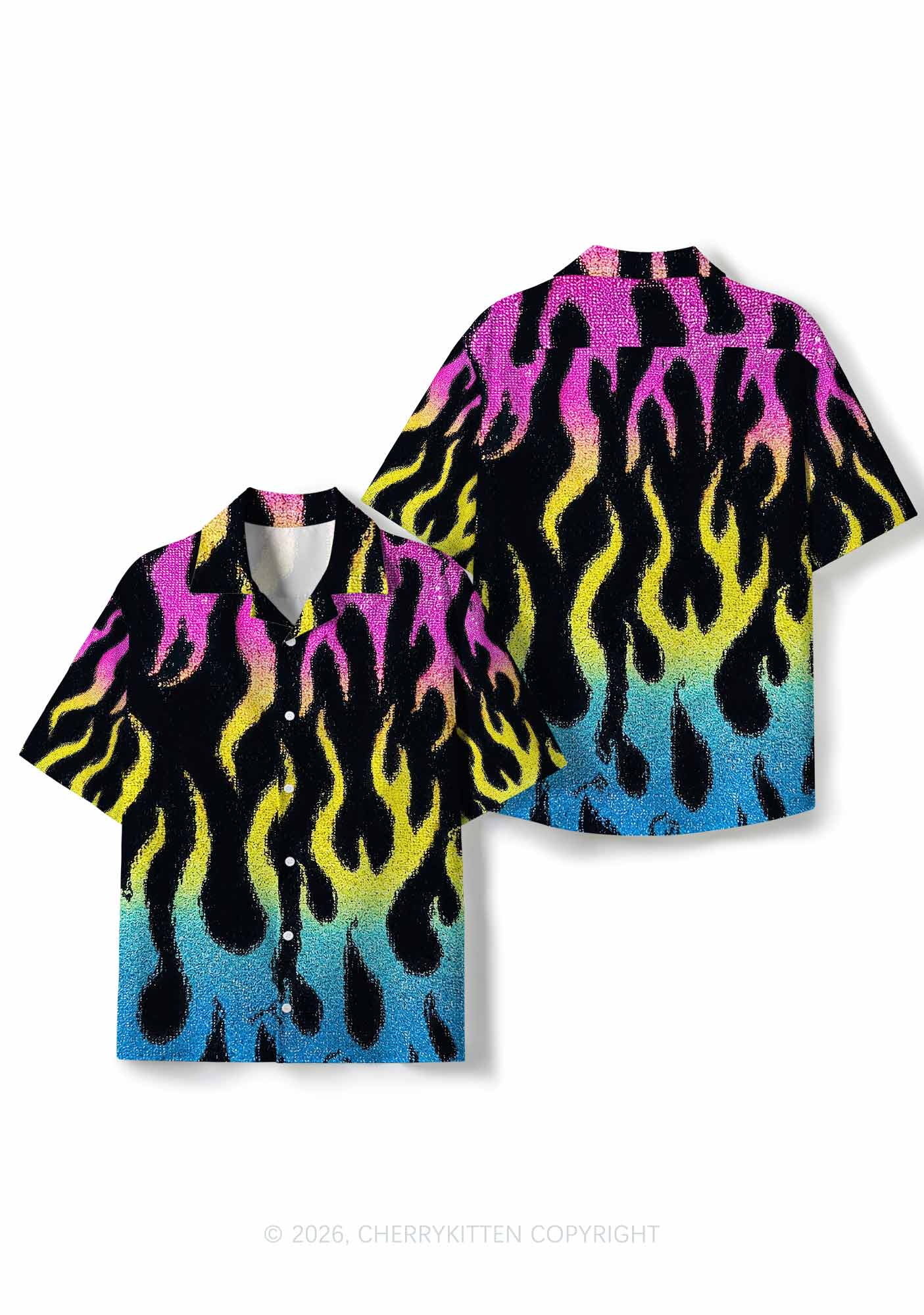Pansexuality Flame Pride Y2K Print Hawaiian Shirt Cherrykitten