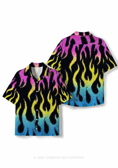 Pansexuality Flame Pride Y2K Print Hawaiian Shirt Cherrykitten