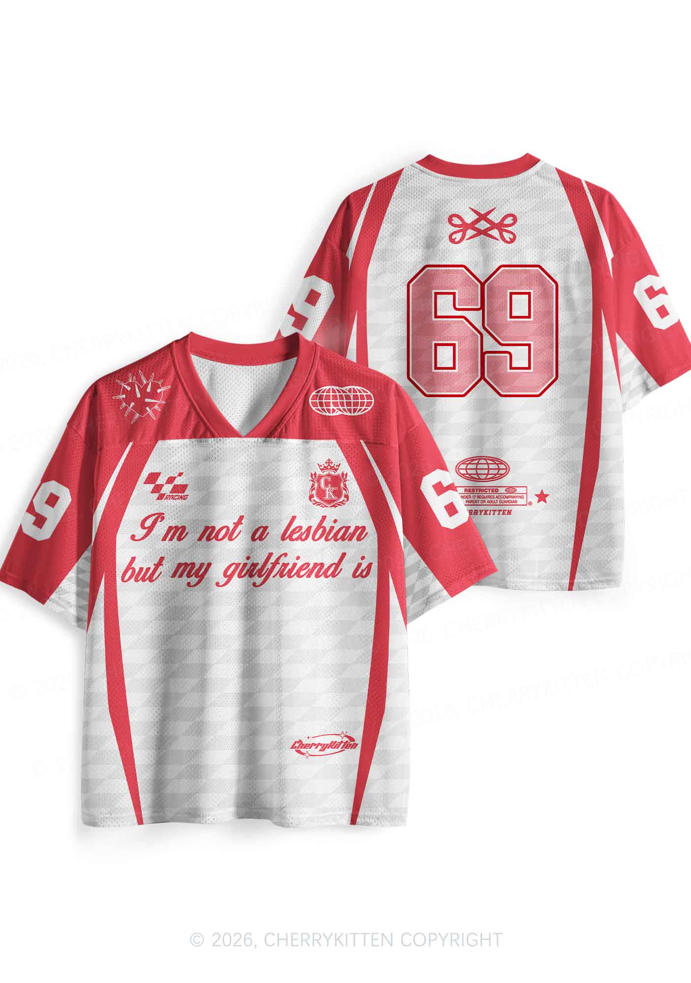 Im Not A Lesbian But My GF Is Pride Y2K Sport Jersey Shirts Cherrykitten