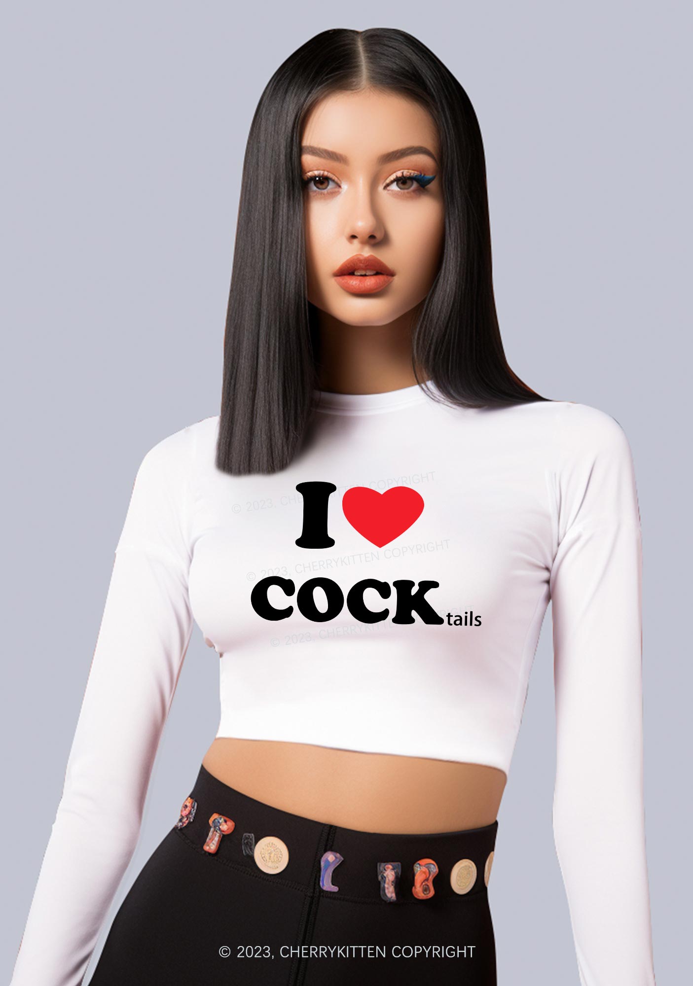 I Love Cocktails Long Sleeve Crop Top Cherrykitten