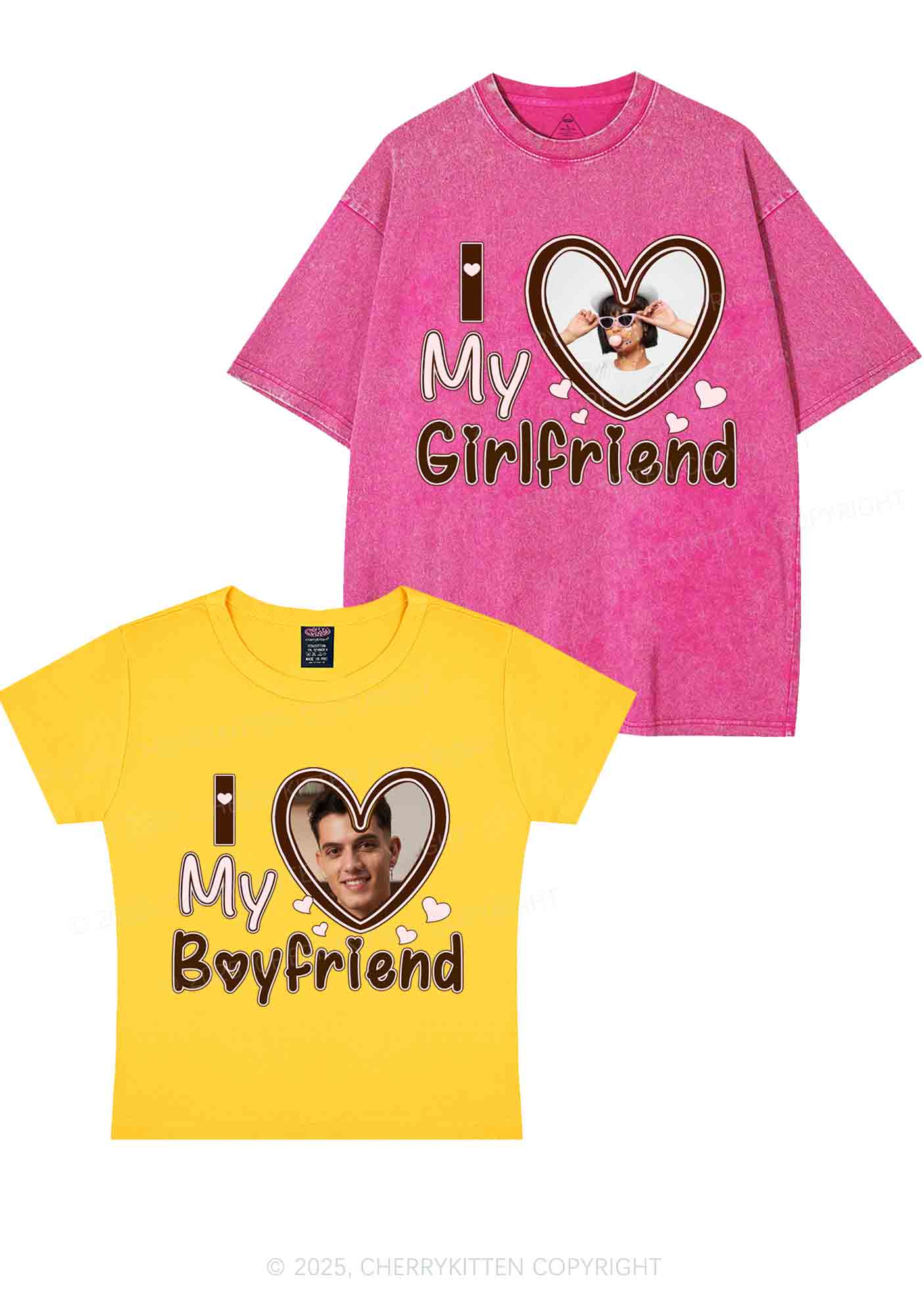 Custom BF GF Brown Heart Y2K Valentine's Day Couple Shirt Cherrykitten