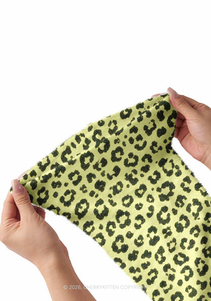 Light Yellow Leopard Y2K Print Fuzzy Flared Leg Warmers Cherrykitten