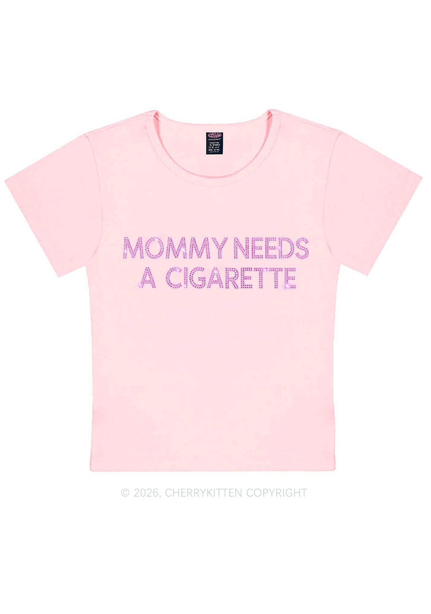 Rhinestone Mommy Needs Cigarette Y2K Baby Tee Cherrykitten