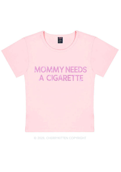 Rhinestone Mommy Needs Cigarette Y2K Baby Tee Cherrykitten
