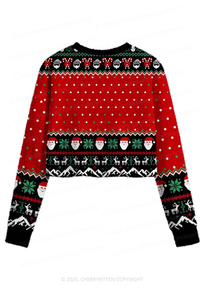Light Cow Y2K Christmas Crop Knit Sweatshirt Cherrykitten