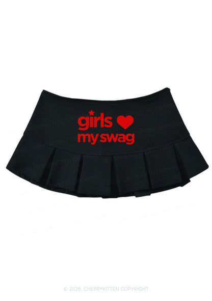 Girls Love My Swag Pride Y2K Mini Pleated Skirts Cherrykitten