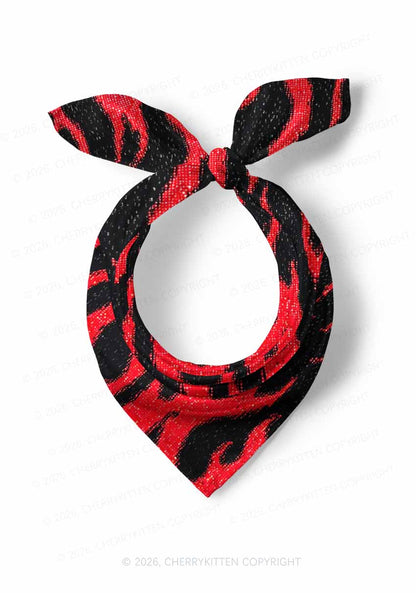 Red Flame Y2K Print Square Bandana Cherrykitten