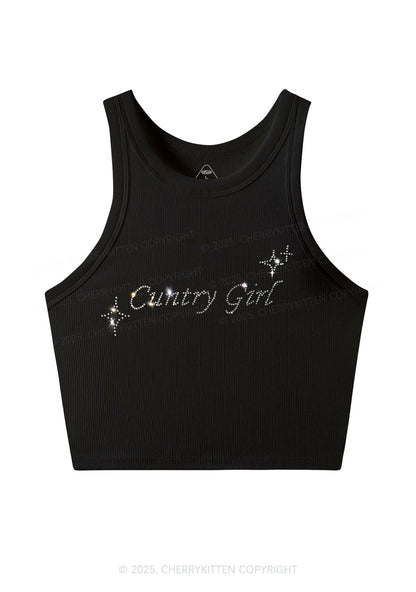 Rhinestone Cxxtry Girl Y2K Crop Tank Top Cherrykitten