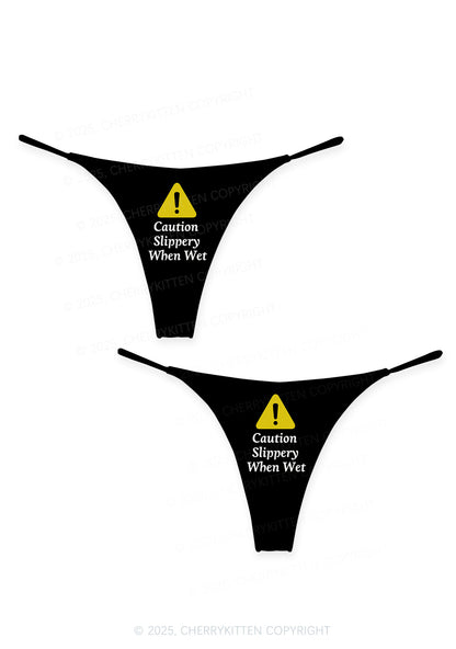 Caution Slippery When Wet Valentine's Day Y2K Print Couples Thong Set Cherrykitten