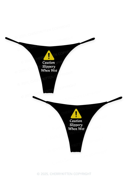 Caution Slippery When Wet Valentine's Day Y2K Print Couples Thong Set Cherrykitten