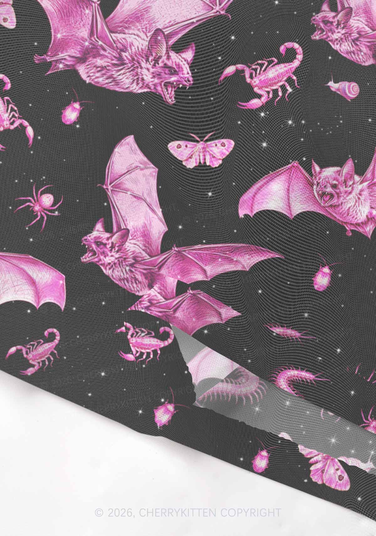 Halloween Pink Bat Y2K Mesh Crop Top Cherrykitten
