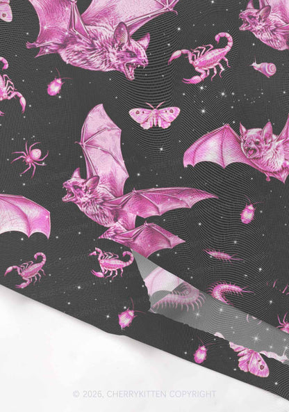 Halloween Pink Bat Y2K Mesh Crop Top Cherrykitten