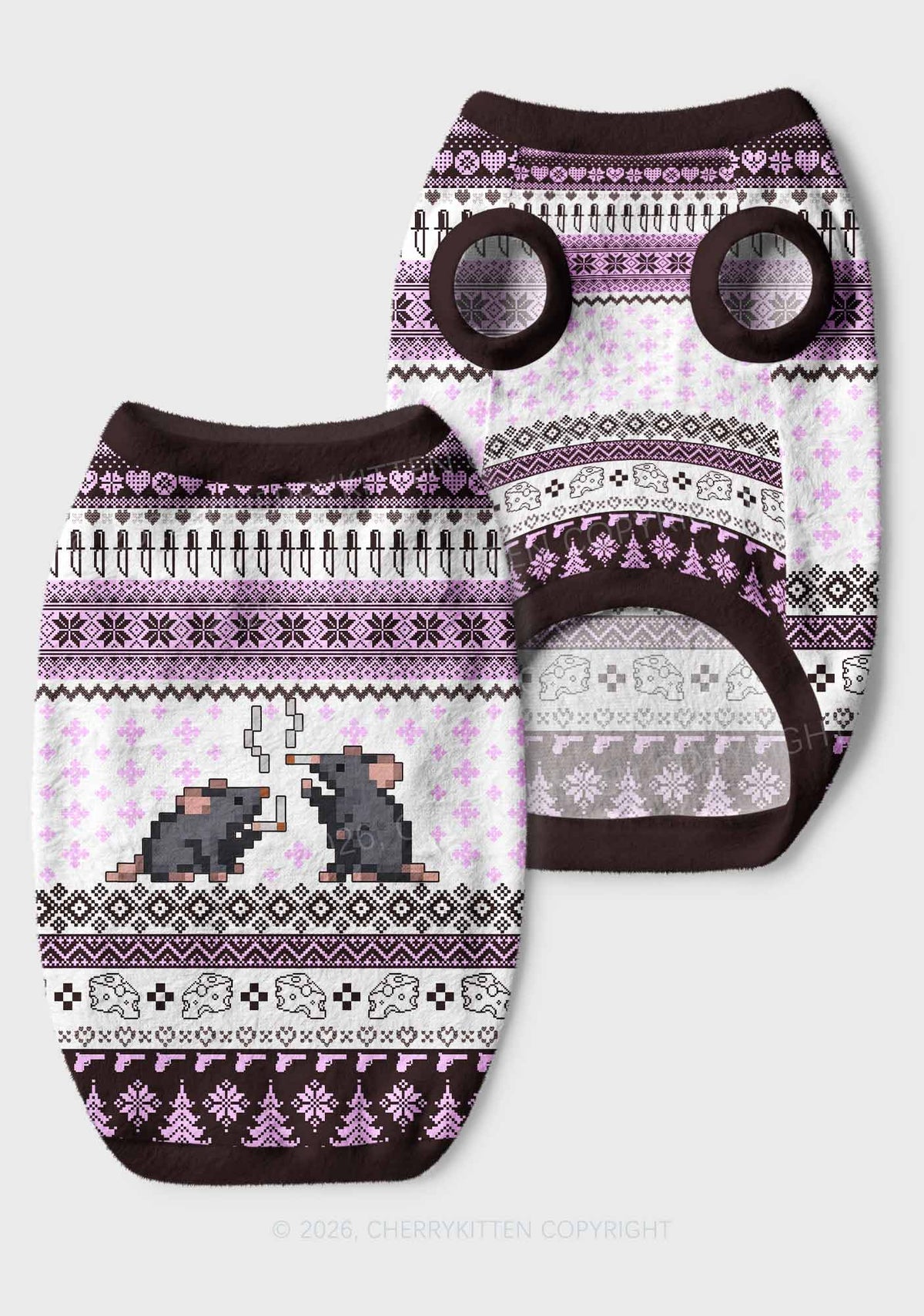 Pixel Smoking Rats Y2K Pet Knit Sweatshirt Cherrykitten