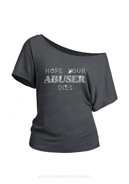 Rhinestone Abuser Dies Y2K Off Shoulder Tee Cherrykitten