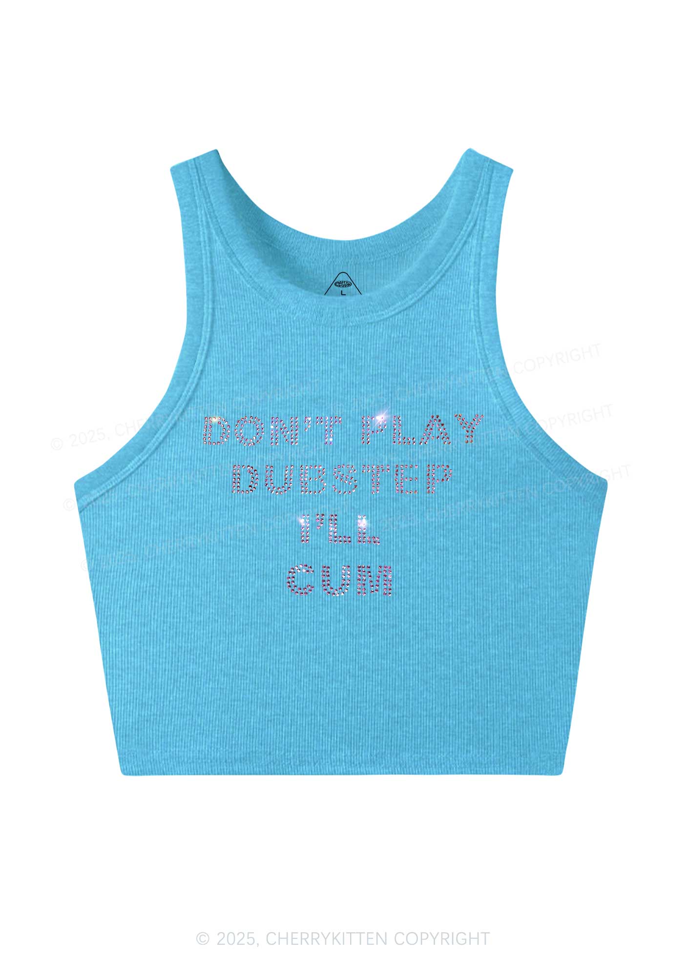 Rhinestone Dont Play Dubstep Y2K Crop Tank Top Cherrykitten