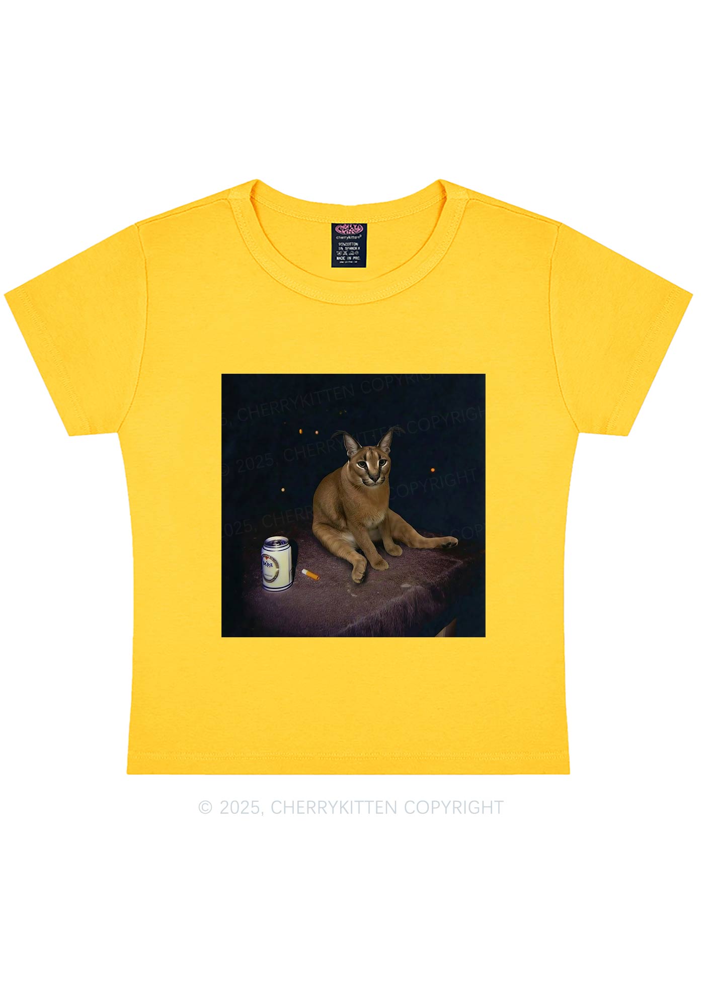 Drinking Floppa Y2K Baby Tee Cherrykitten