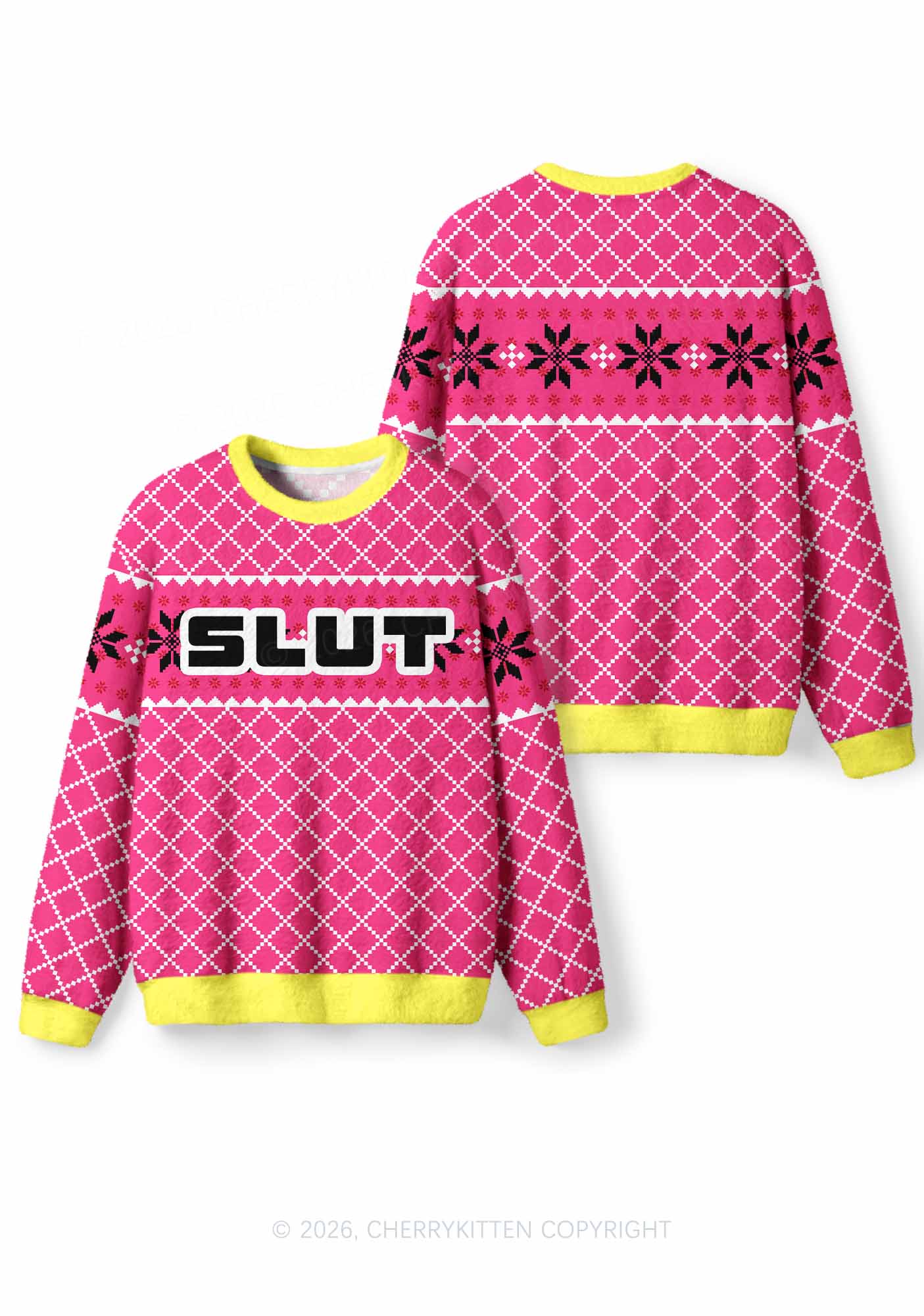 Pink Slxt Y2K Christmas Knit Sweatshirt Cherrykitten
