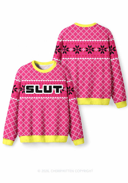 Pink Slxt Y2K Christmas Knit Sweatshirt Cherrykitten
