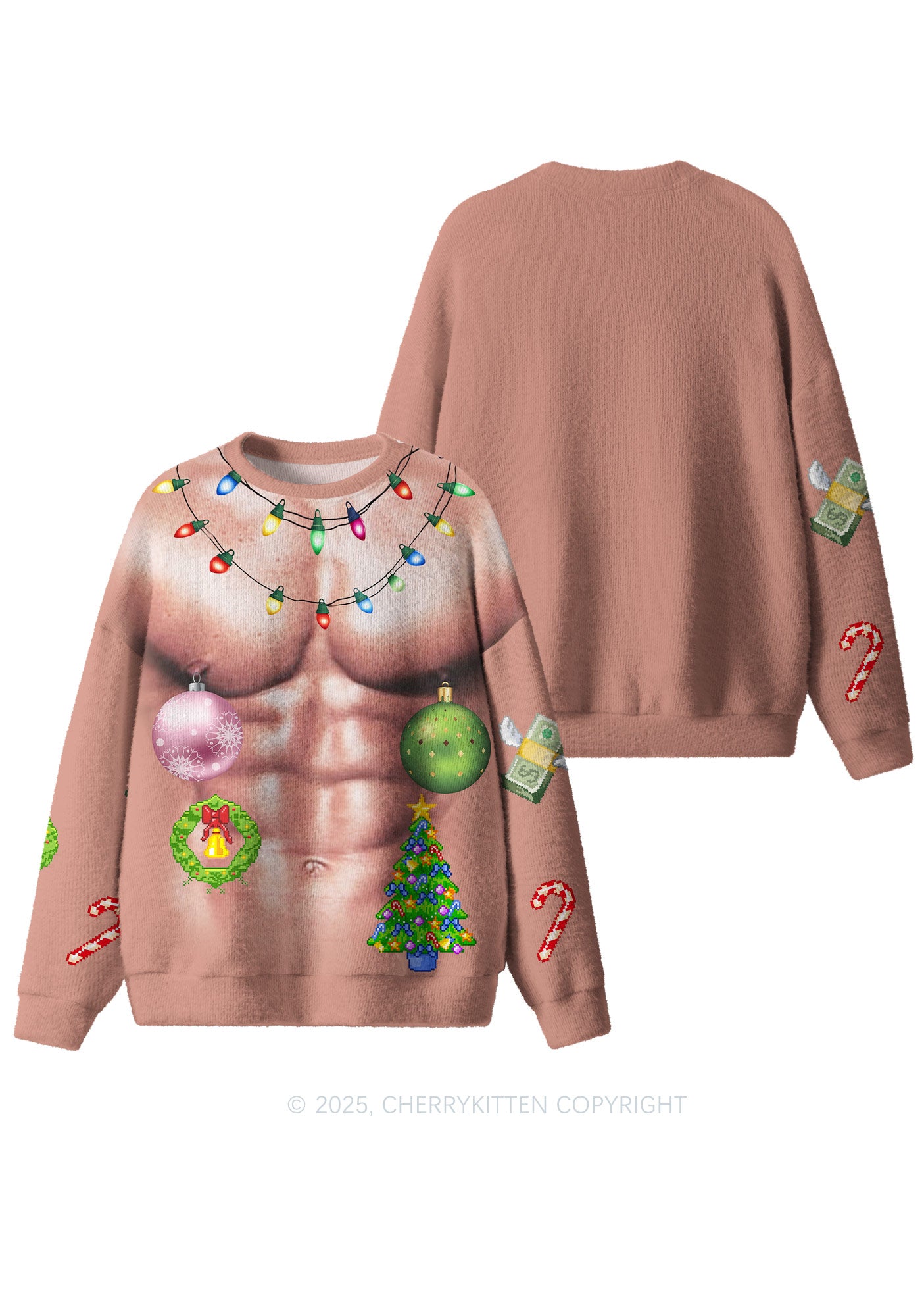 Light Muscle Santa Y2K Christmas Knit Sweatshirt Cherrykitten
