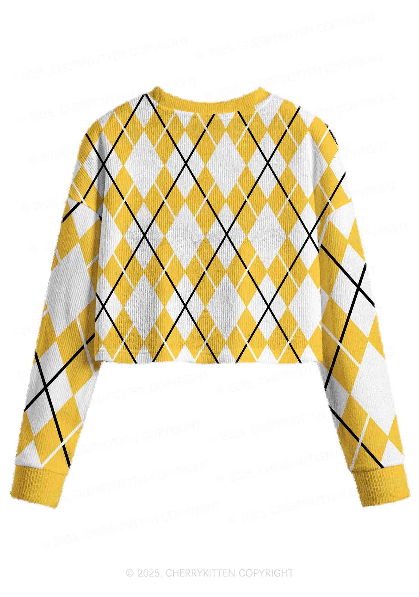 Yellow Cats Friend Y2K Christmas Crop Knit Sweatshirt Cherrykitten